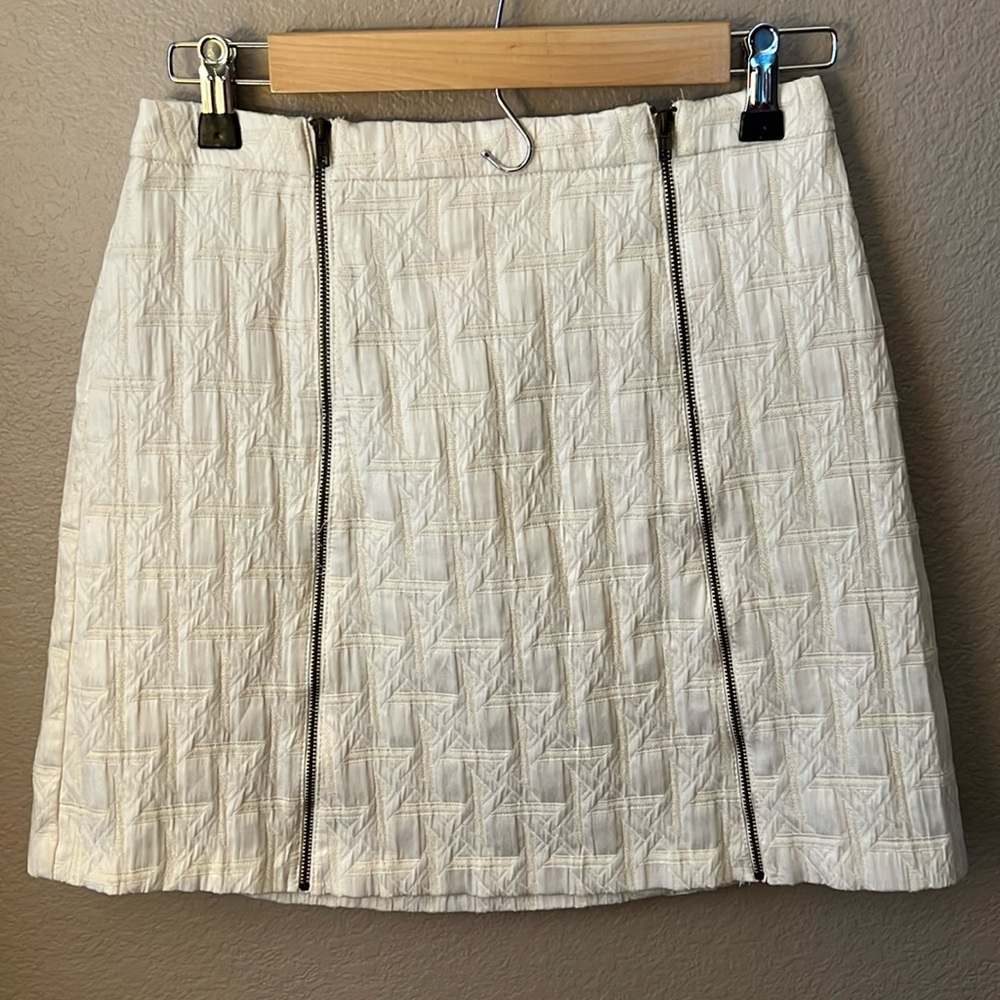 White Zipper Geometric Skirt